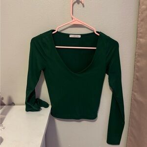 Deep Green Long Sleeve Crop Top